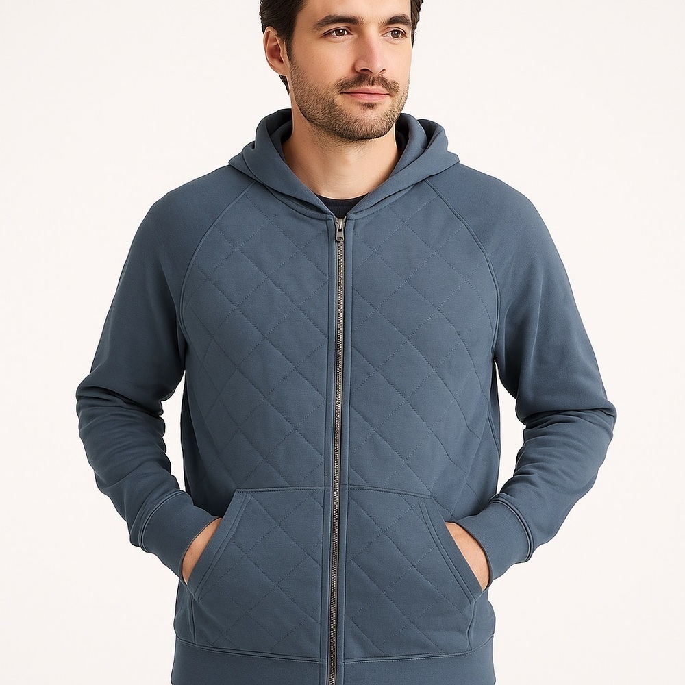 L.L. Bean Quilted Cotton Zip Jacket Blue Large Regular